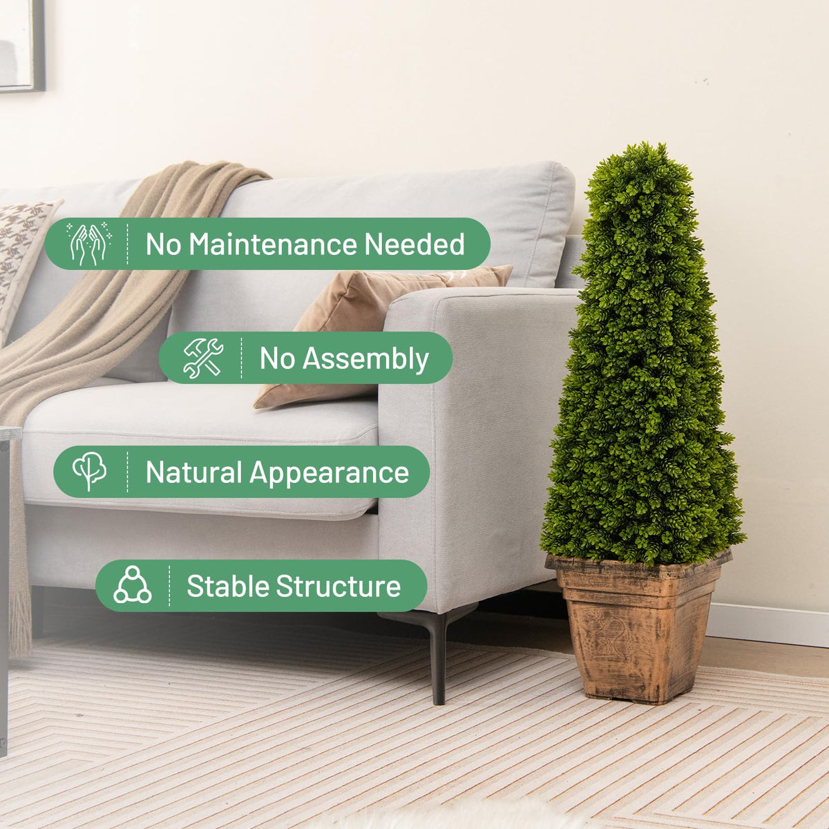3FT Artificial Boxwood Topiary Tree, Faux Boxwood Tree