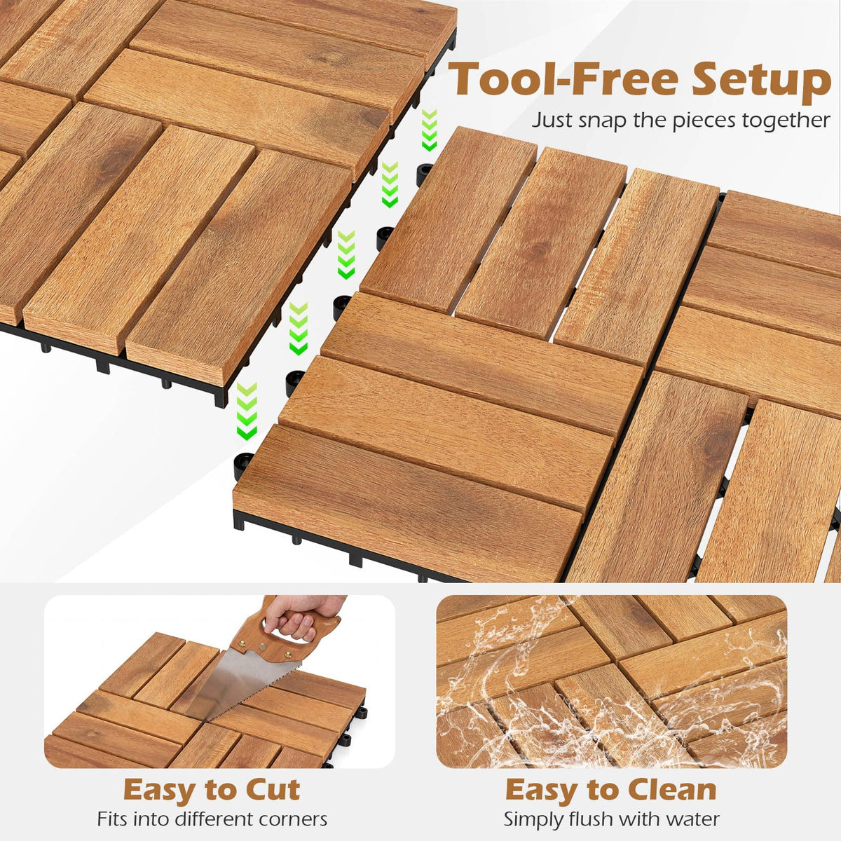 Lucktree 12" x 12" Interlocking Acacia Wood Deck Tiles