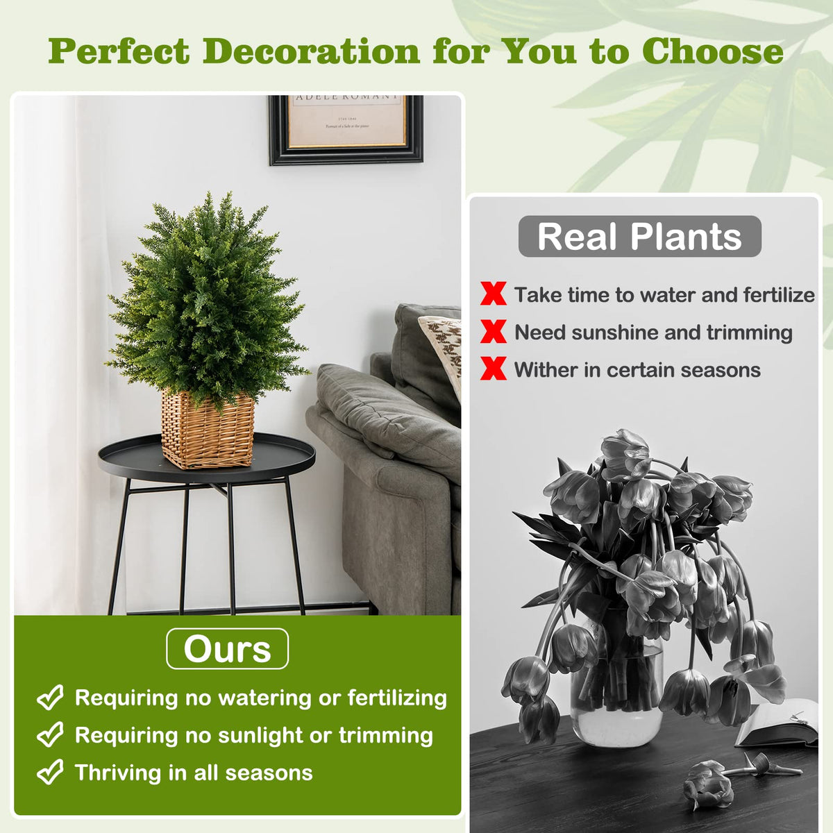Lucktree 21.5" Artificial Tree, Set of 2 Faux Potted Plants Artificial Shrubs Bushes