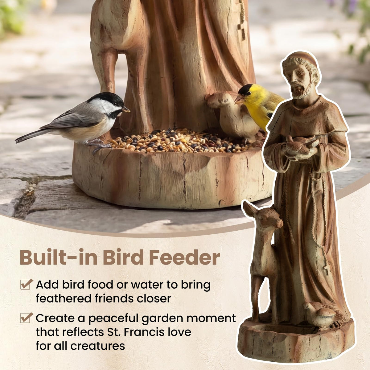 Lucktree 24.5'' St. Francis Garden Statue with Bird Feeder