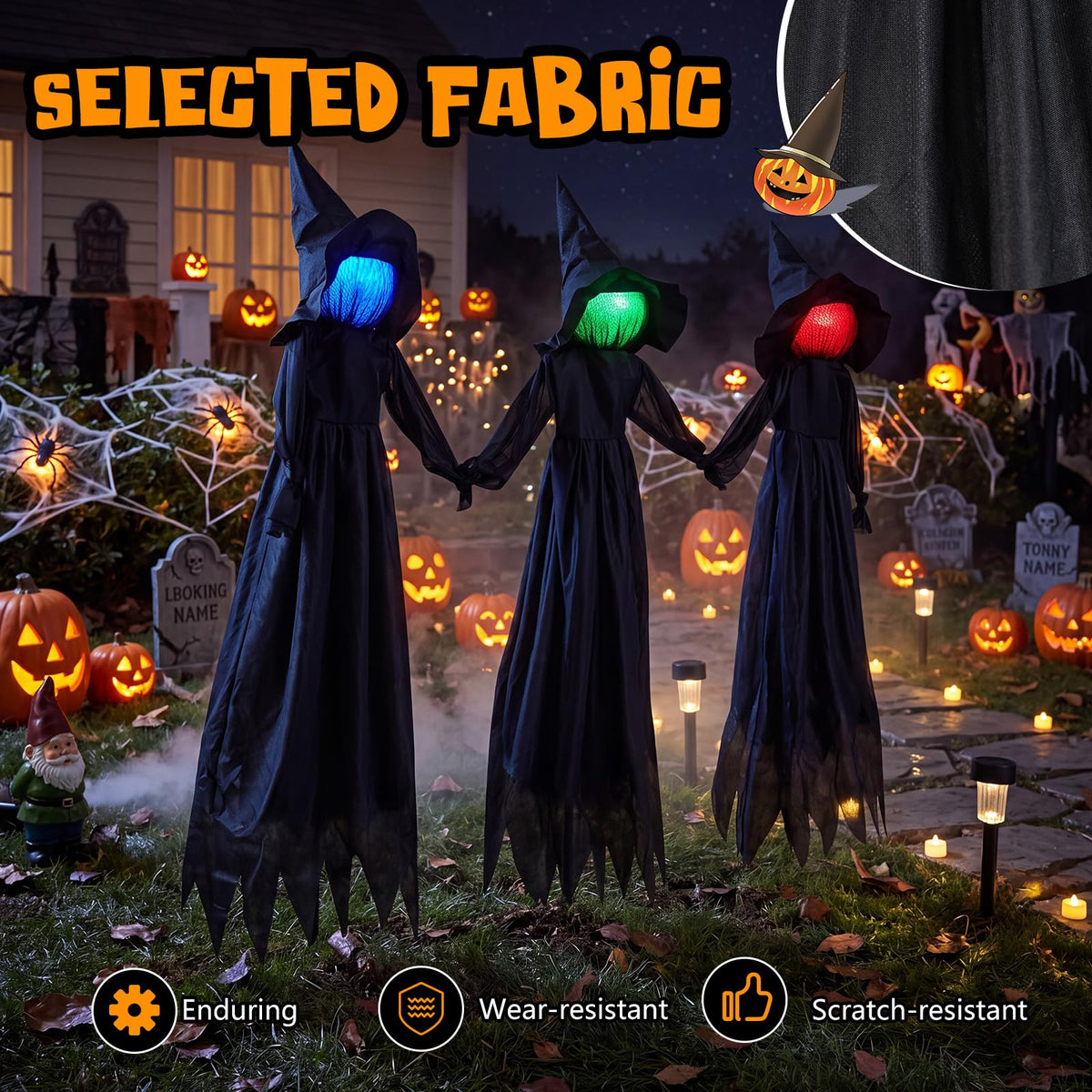 9.3 FT Outdoor Halloween Decoration Light Up Witch Stakes Set of 3