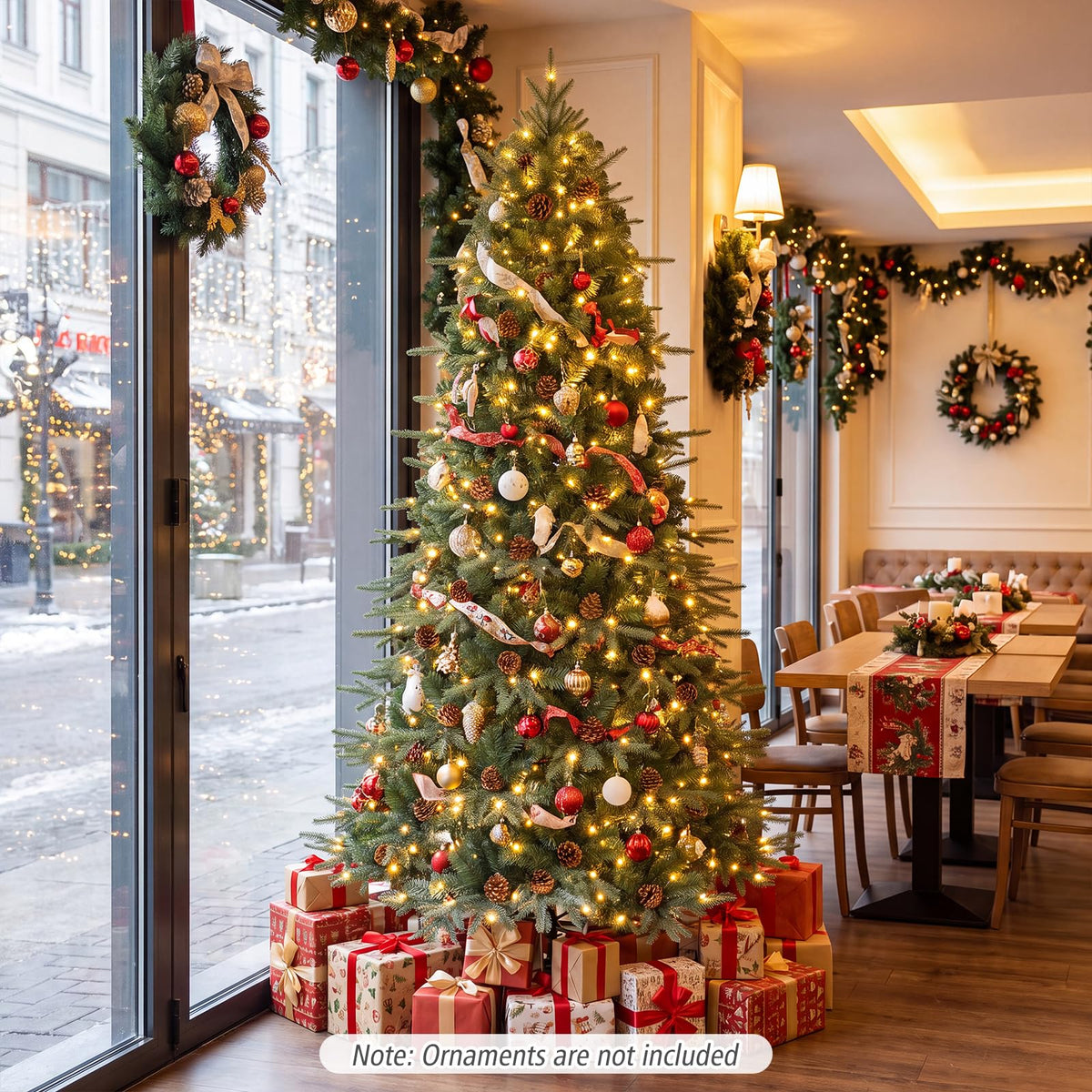 7/7.5/8 ft Pre-Lit Christmas Tree, 925 Hinged Tips with Pine Cones