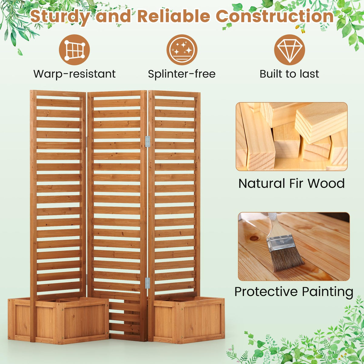 Lucktree Outdoor Wooden Privacy Screen with Planter Box