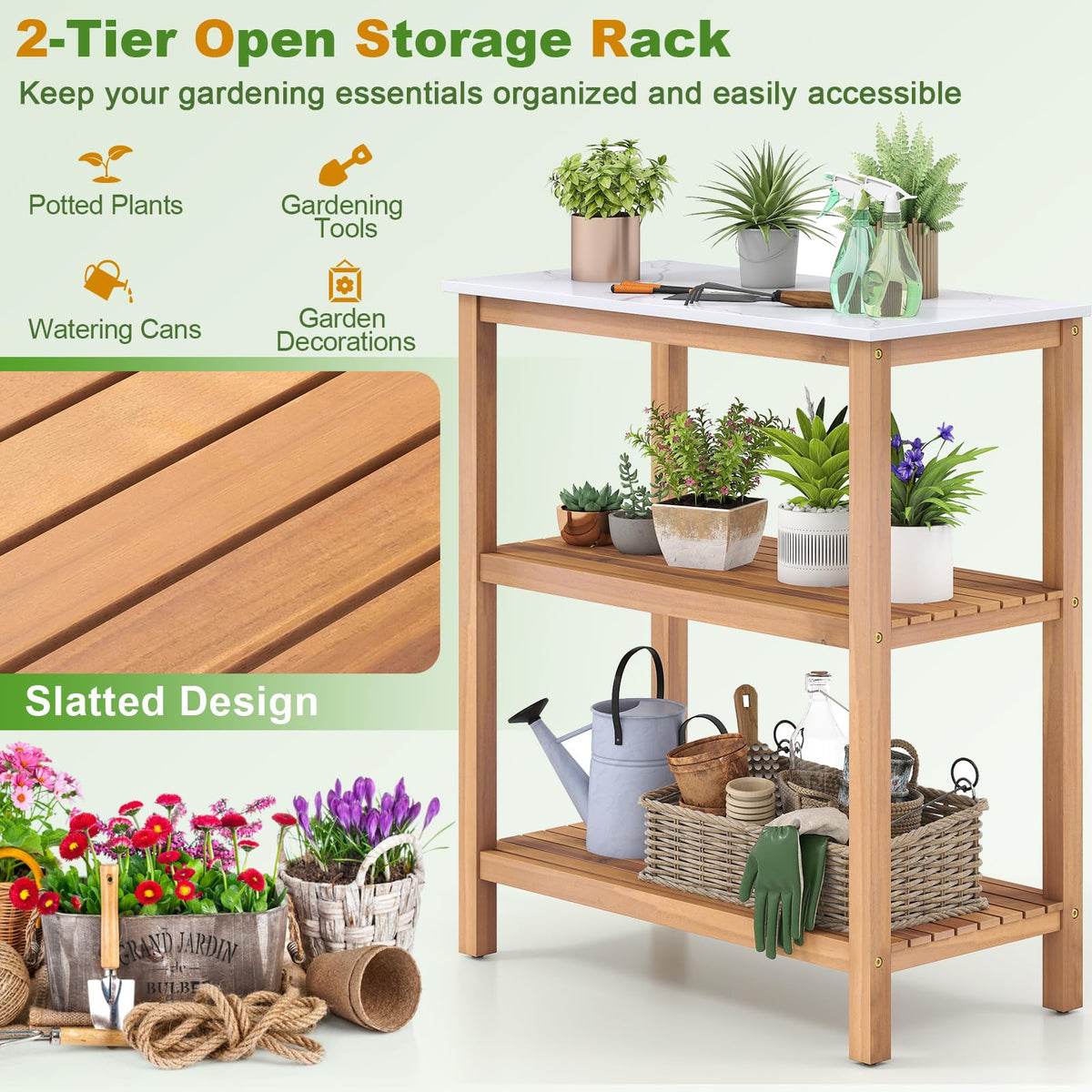 Lucktree 3 Tier Outdoor Potting Bench with Faux Marble Tabletop