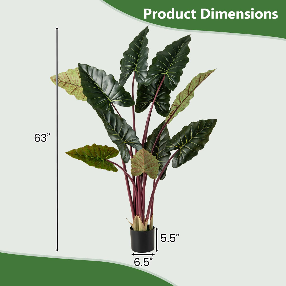 Lucktree 63" Tall Fake Pre-Potted Plant w/ 11 Faux Leaves & Bendable Stems
