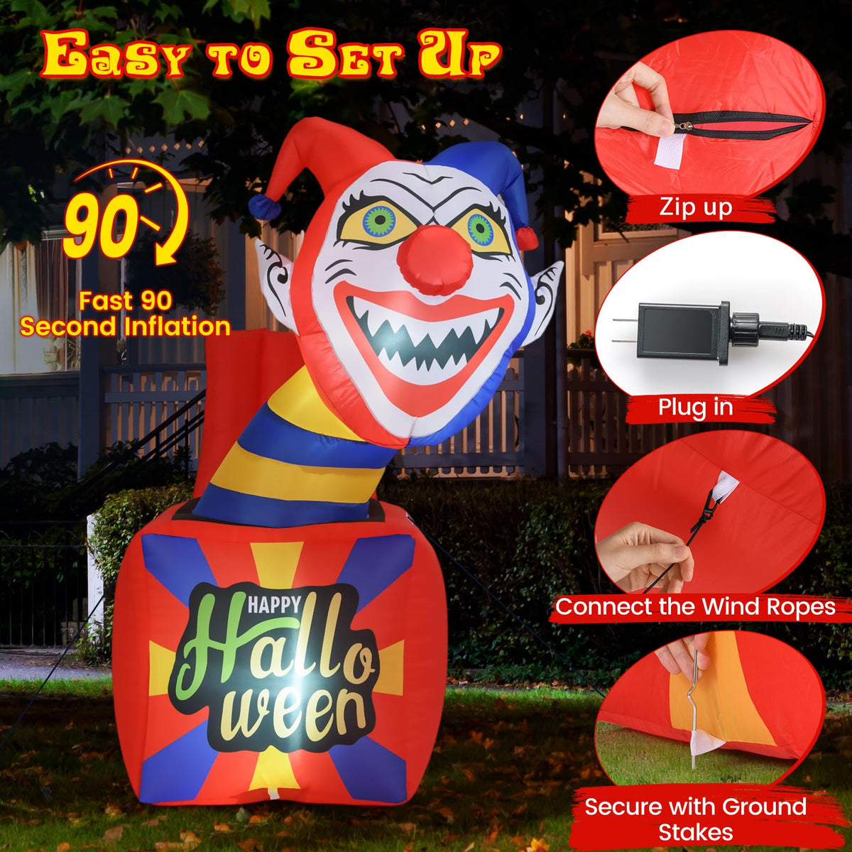 Lucktree 5 Ft Halloween Inflatable Clown, Blow up Circus Clown Box