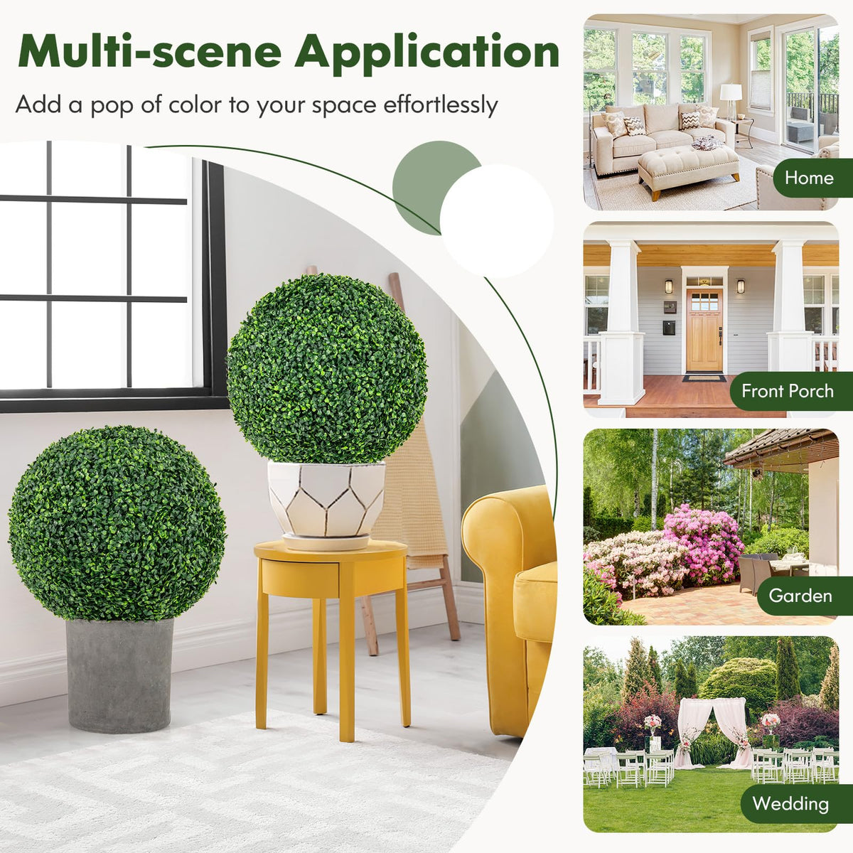Lucktree 2 PCS 20 Inch Artificial Plant Topiary Ball, Round Faux Boxwood Balls Outdoor