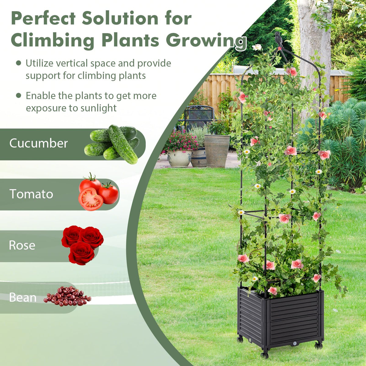 Lucktree Raised Garden Bed with Tomato Cages, Obelisk & Bird Top
