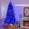 Lucktree 7 FT Pre-Lit Royal Blue Snow Flocked Christmas Tree with 340 LED Lights