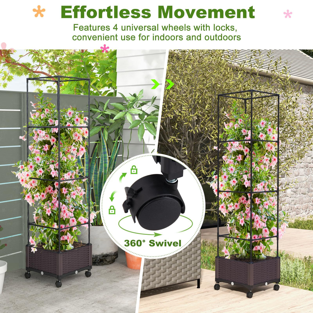 Lucktree Raised Garden Bed with Tomato Cages, 67” Adjustable Height
