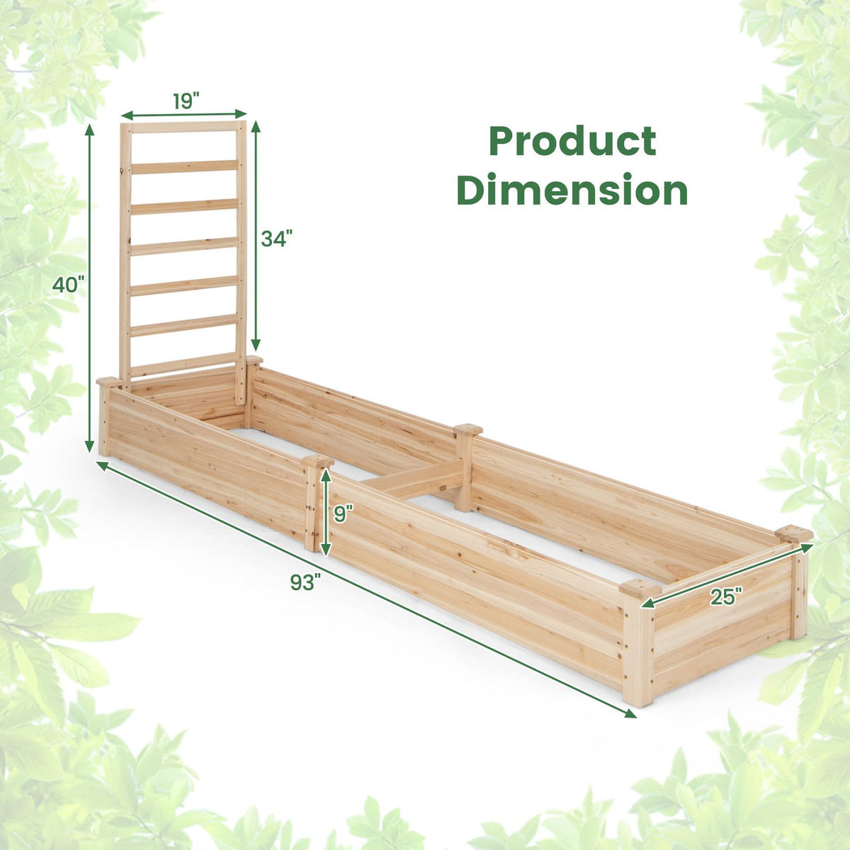 Lucktree Raised Garden Bed with Trellis, 93" L x 25" W x 40" H