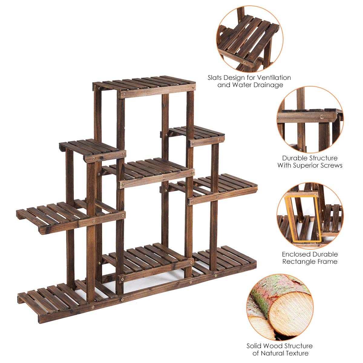 Lucktree Flower Rack Wood Plant Stand Wood Shelves Bonsai Display Shelf