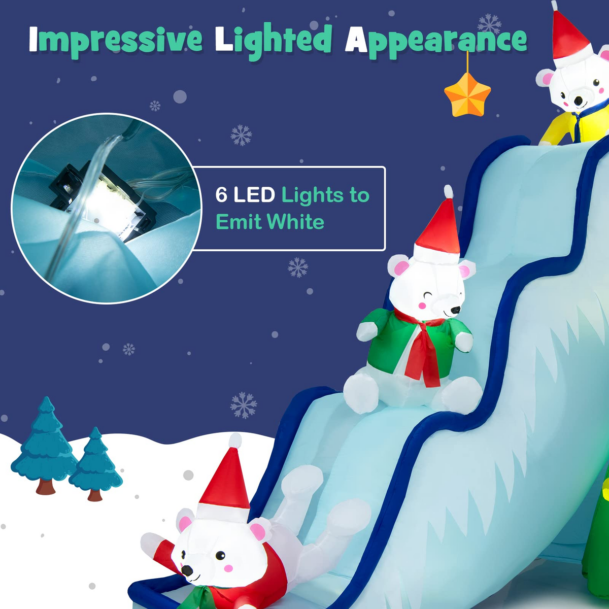 Lucktree Christmas Inflatable Polar Bear Slide Scene Decoration