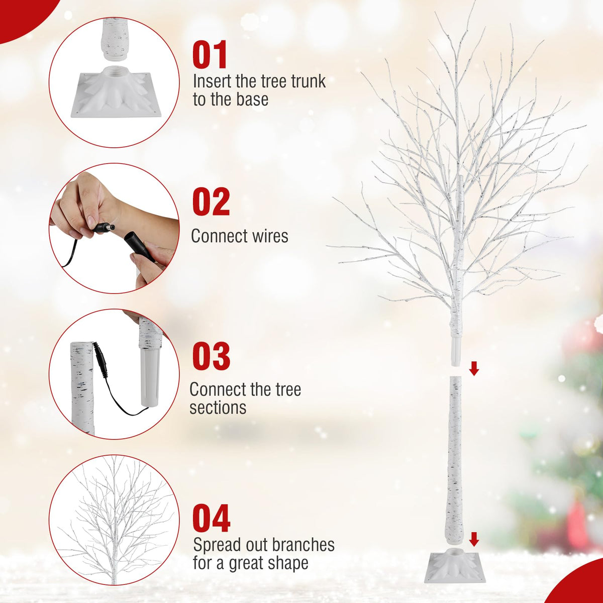 Lucktree 4/5/6 FT Pre-Lit Artificial Christmas Trees with 216 Warm White LEDs ( Set of 3 )