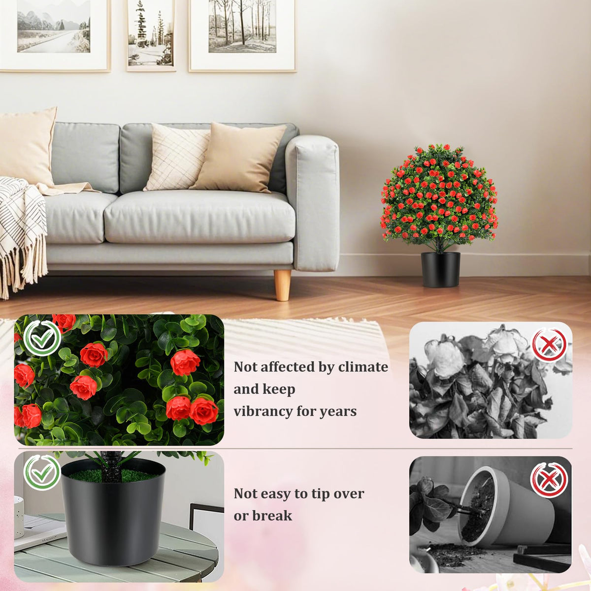 Lucktree 21.5’’ Artificial Rose Topiary Ball Tree for Indoor Outdoor