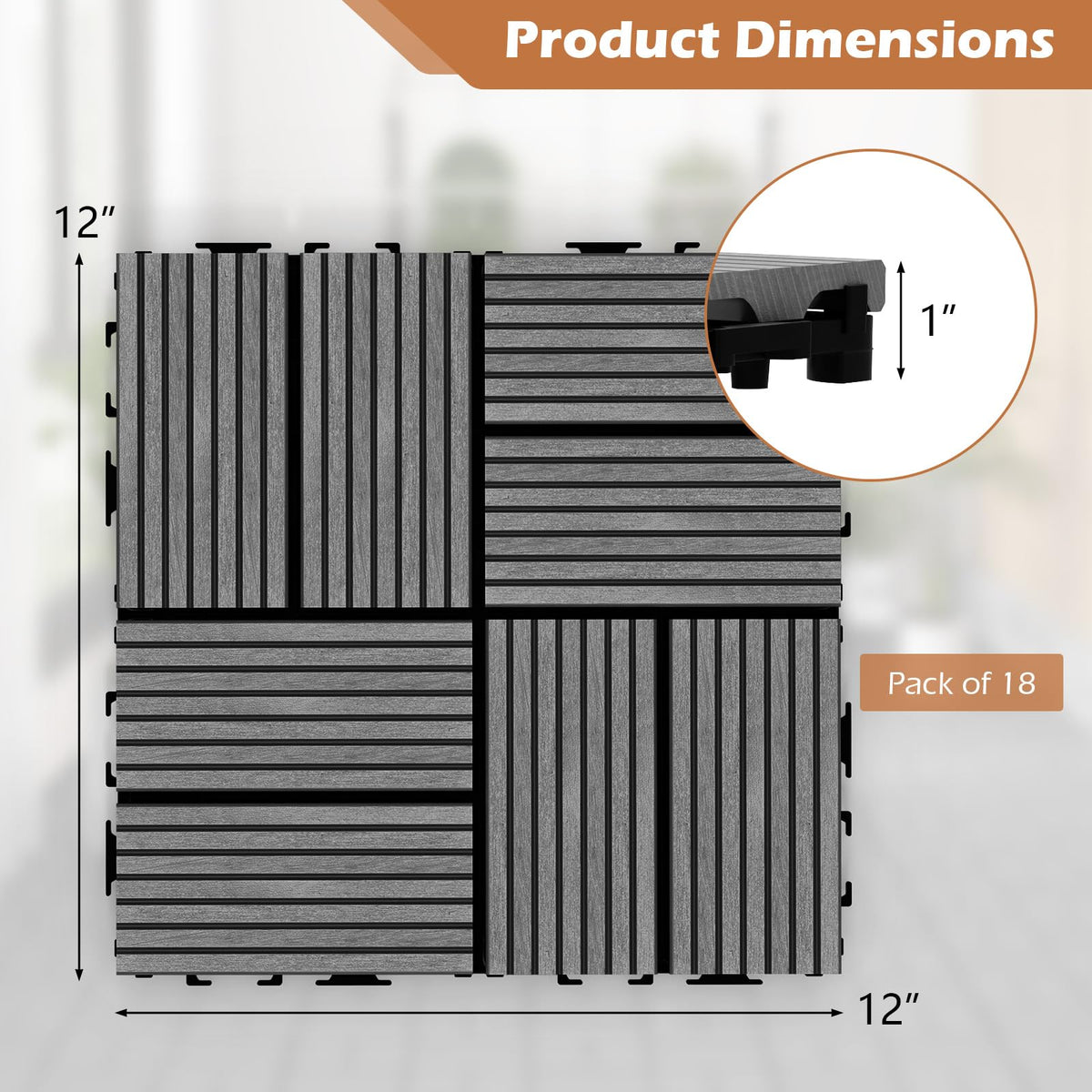 Lucktree 18/36 PCS Interlocking Deck Tiles - 12" x 12" Composite Decking Boards Waterproof All Weather