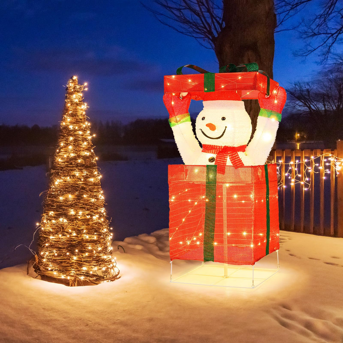 Lucktree Lighted Snowman in Gift Box Christmas Decoration