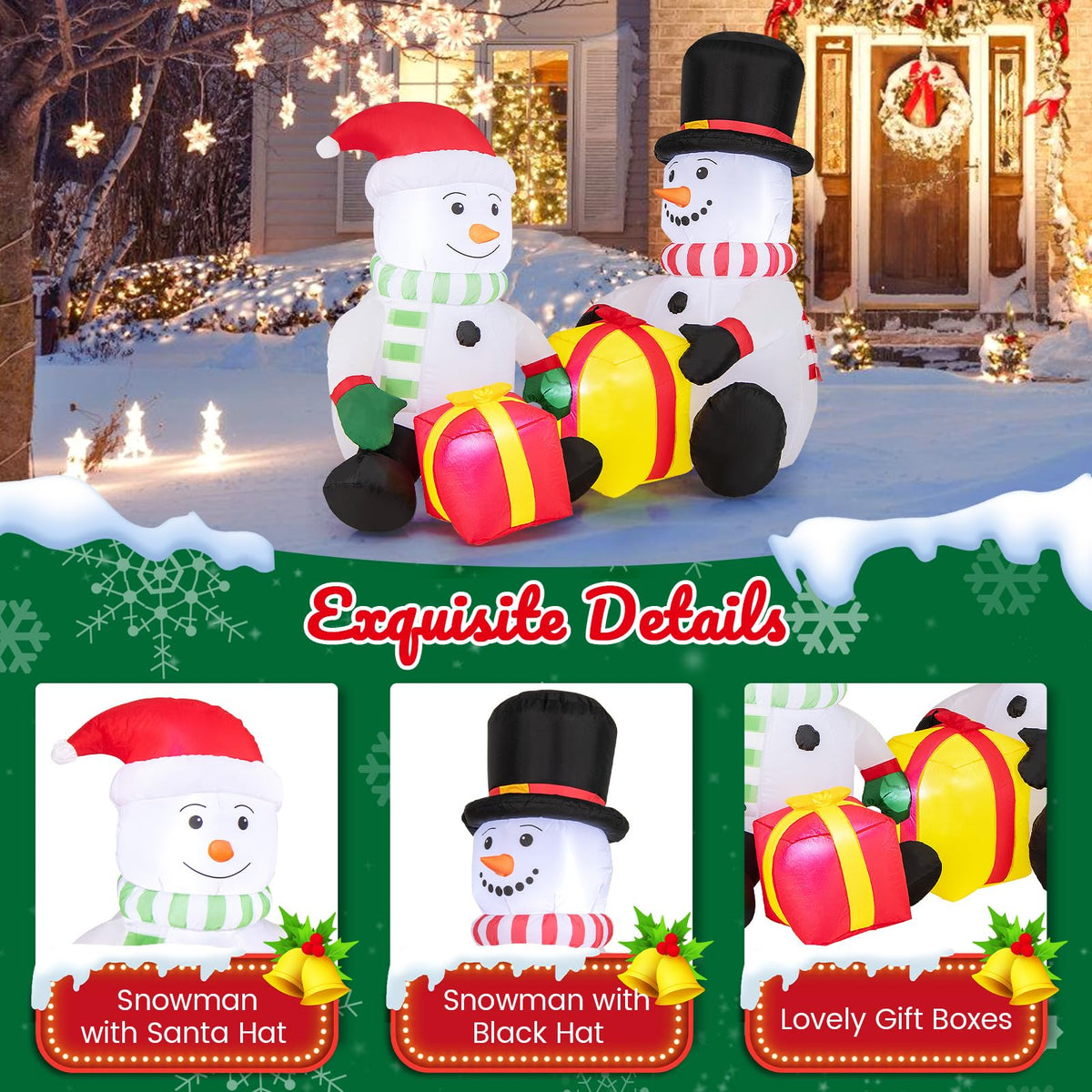 Lucktree 5FT Christmas Inflatables, LED Lighted Xmas Double Inflatable Snowmen Holding Gift Boxes