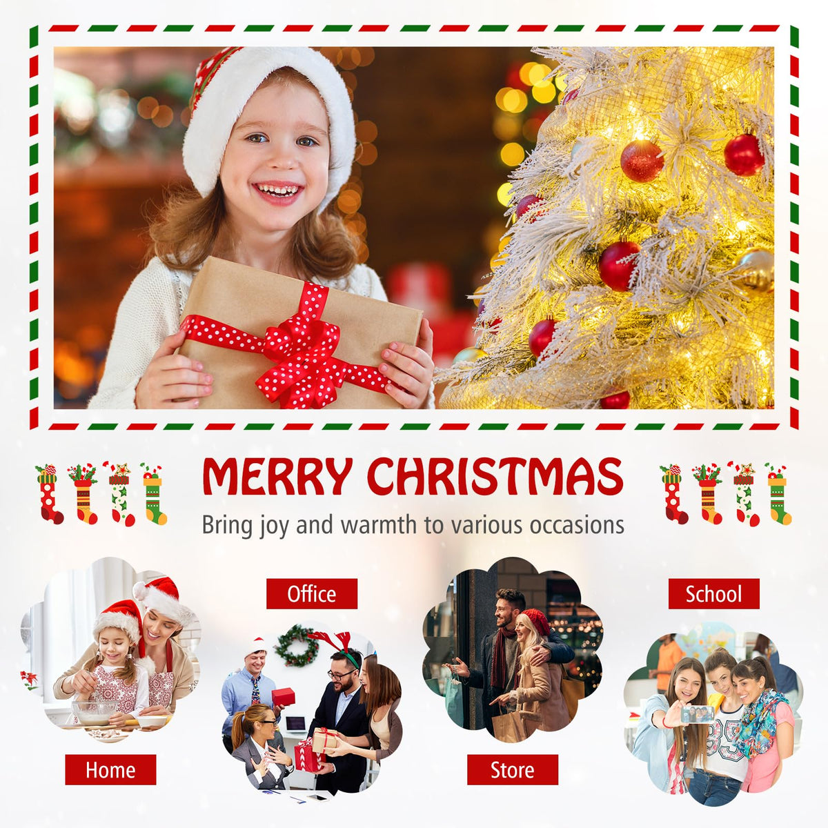 Lucktree 4.5ft Pre-Lit Snow Flocked Christmas Tree, Artificial Hinged Full Xmas Tree with 279 PVC & Pine Needles