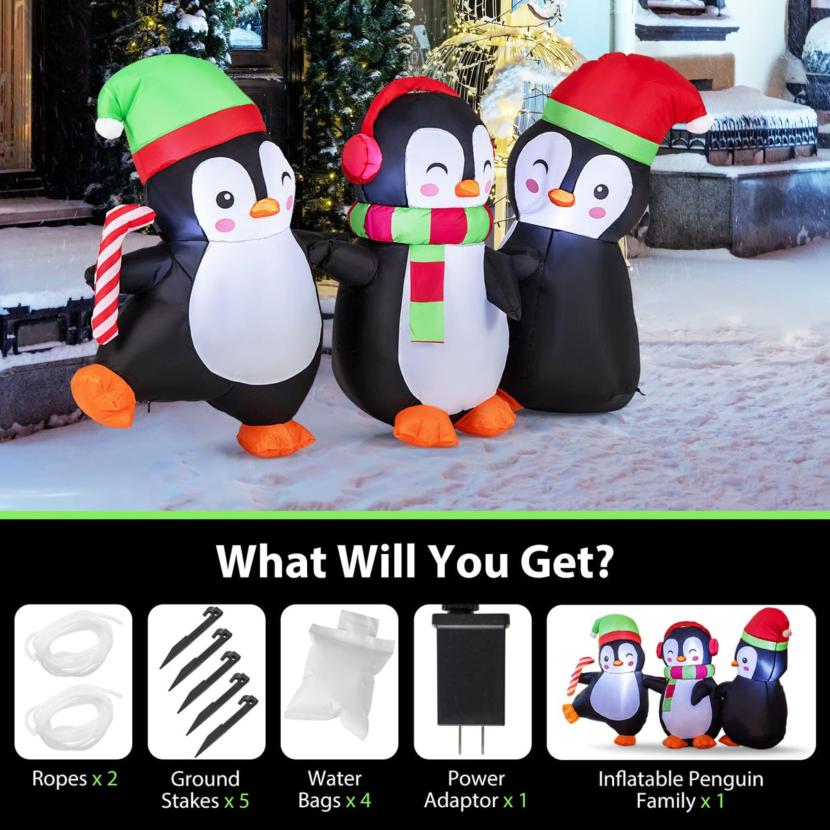 Lucktree 6FT Christmas Inflatables, LED Lighted Xmas Inflatable Penguin Family Hand in Hand