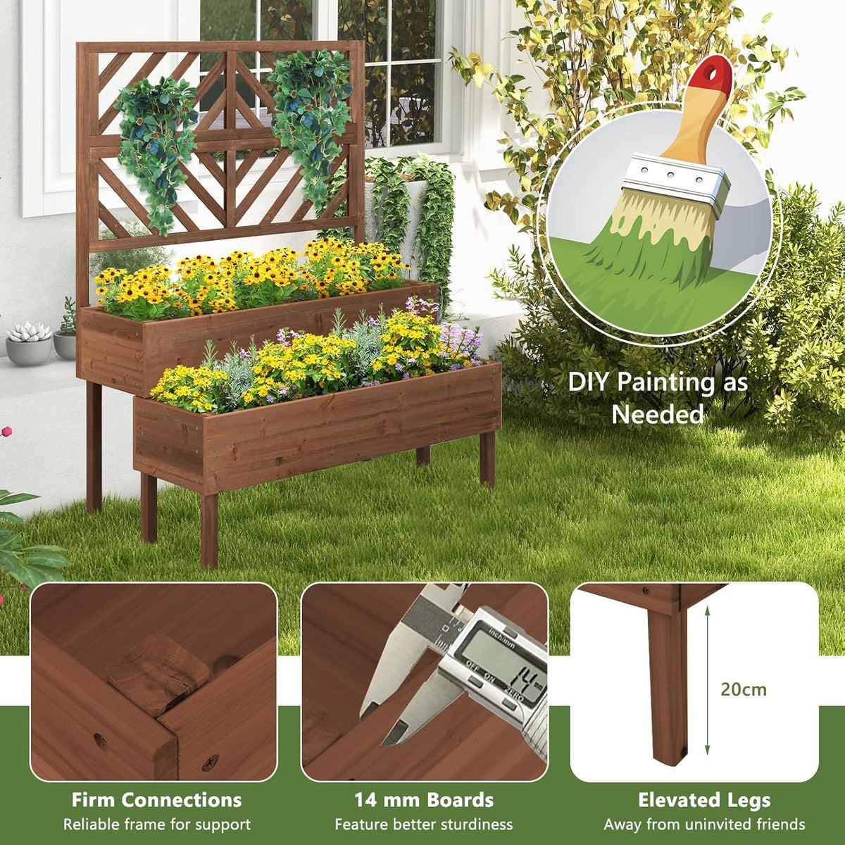 Lucktree Raised Garden Bed with Trellis