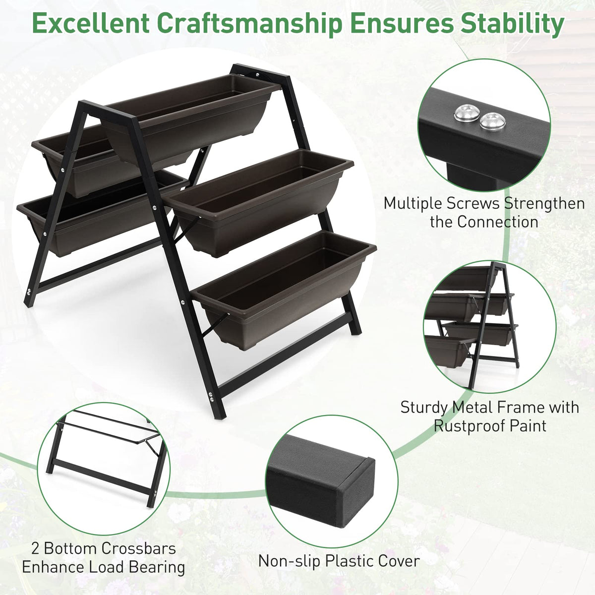 Lucktree Set of 2 Vertical Raised Garden Bed, 5 Planter Boxes Container w/ Drainage Holes