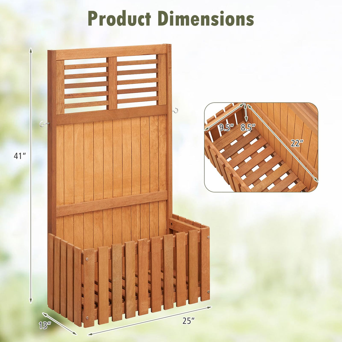 Lucktree Set of 1/2 Raised Garden Bed with Trellis, 41” Wooden Potted Plant Box w/Privacy Screen