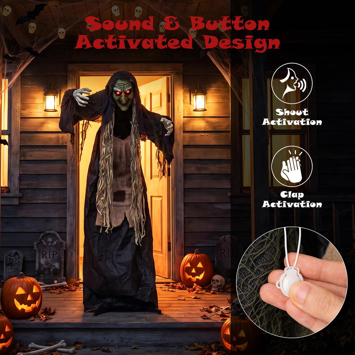 Lucktree 5.3 FT Halloween Animatronics Standing Hunchback Witch Decorations