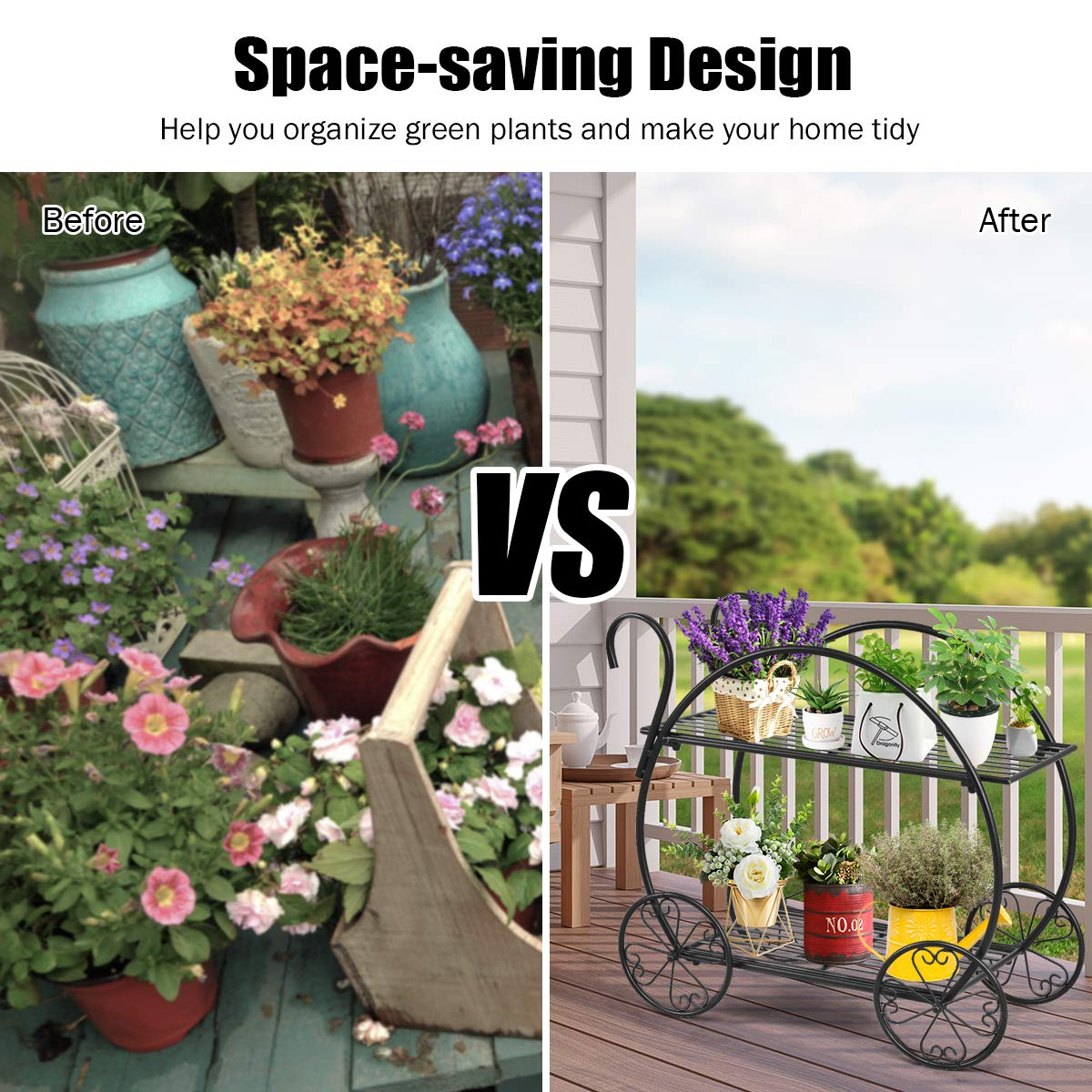 Lucktree Metal Garden Arbor and Cart Plant Stand