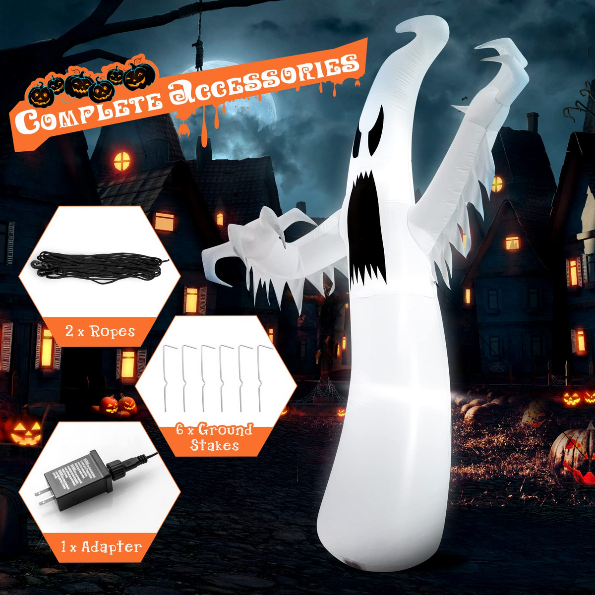 Lucktree 12 FT Halloween Inflatable Ghost, Quick Blow up Halloween Decoration, Giant Inflatable Specter with Bright LED Lights