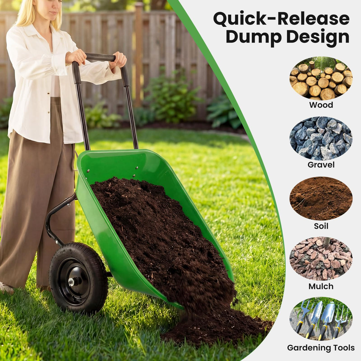 Lucktree Dual-Wheel Garden Cart for Outdoor Yard Lawn Gardening Construction Use