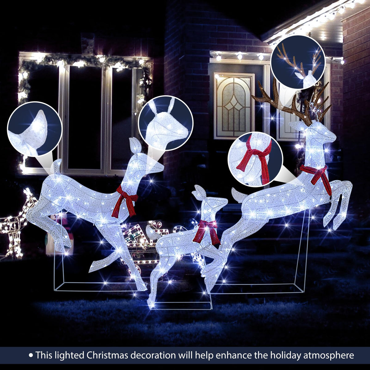 Lucktree 3-Piece Large Lighted Christmas Reindeer Family, Light up Xmas Decorations w/255 LED Lights & Scarves
