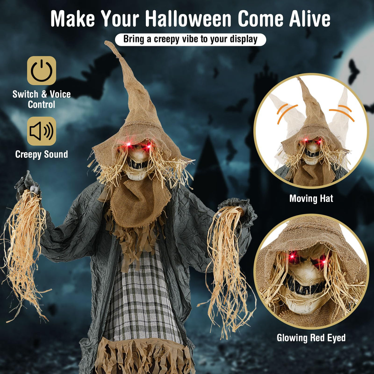 Lucktree 7 FT Halloween Decoration Animated Standing Scarecrow