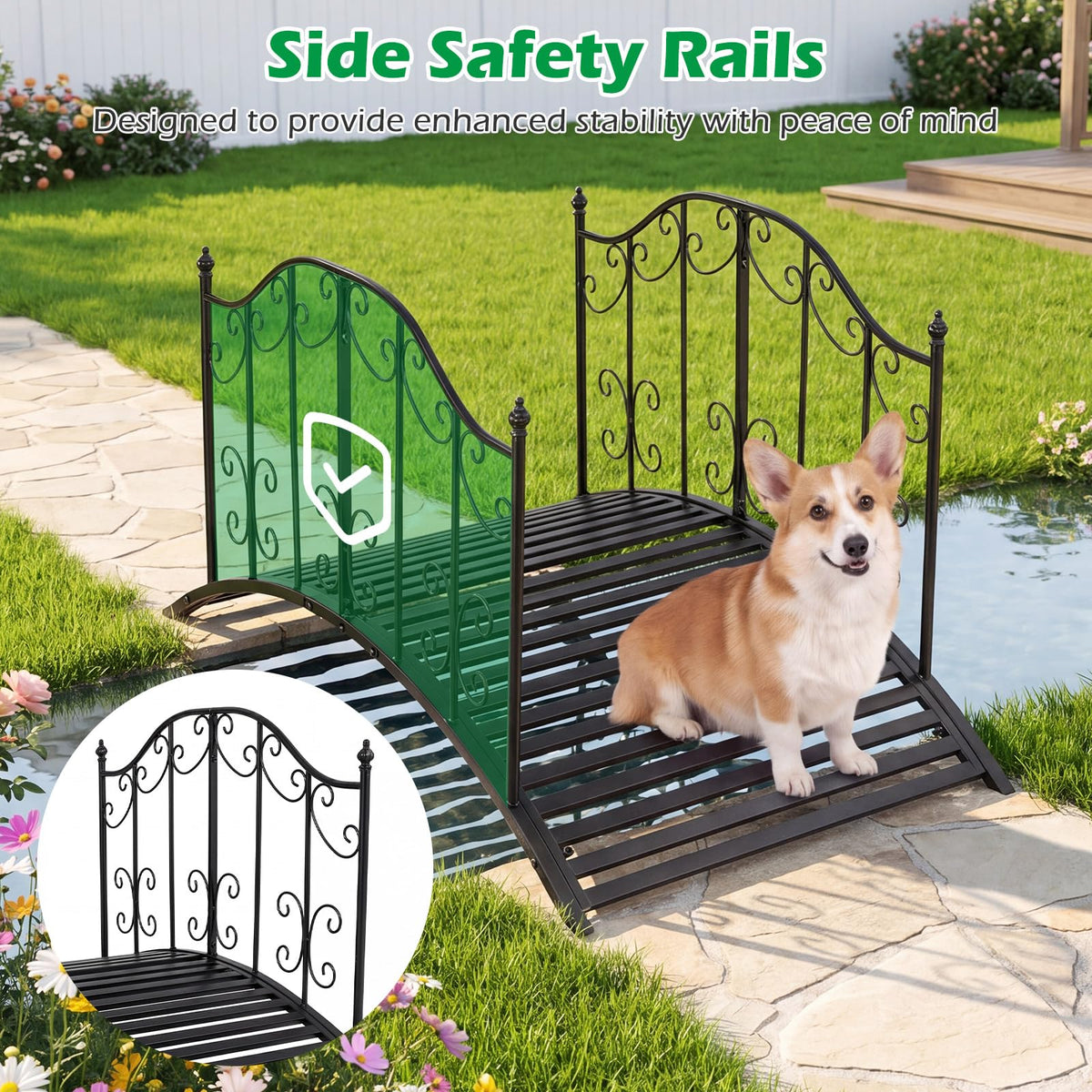Lucktree 4 FT Metal Garden Bridge with Powder-Coated Finish & Scrollwork Rails