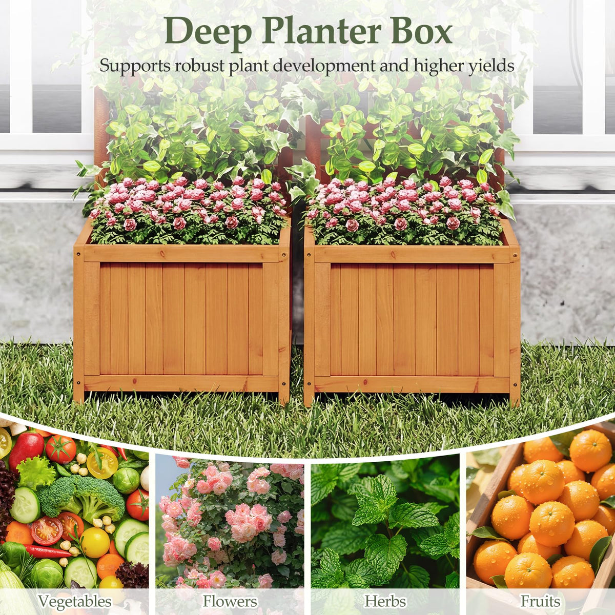 Lucktree Wood Raised Garden Bed with Trellis