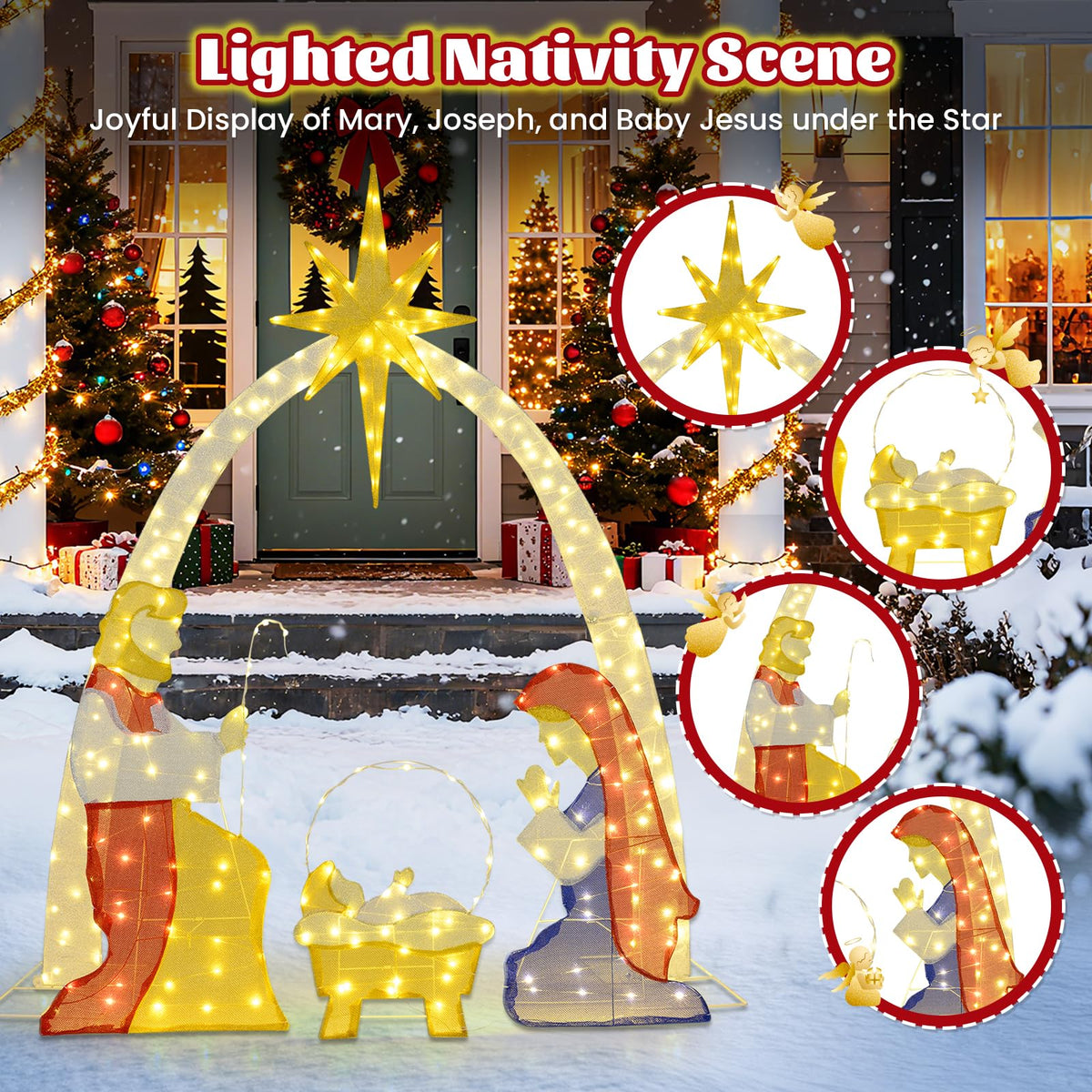 Lucktree Christmas 6 Feet Lighted Nativity Scene Yard Decoratio with 240 Warm White LED Lights