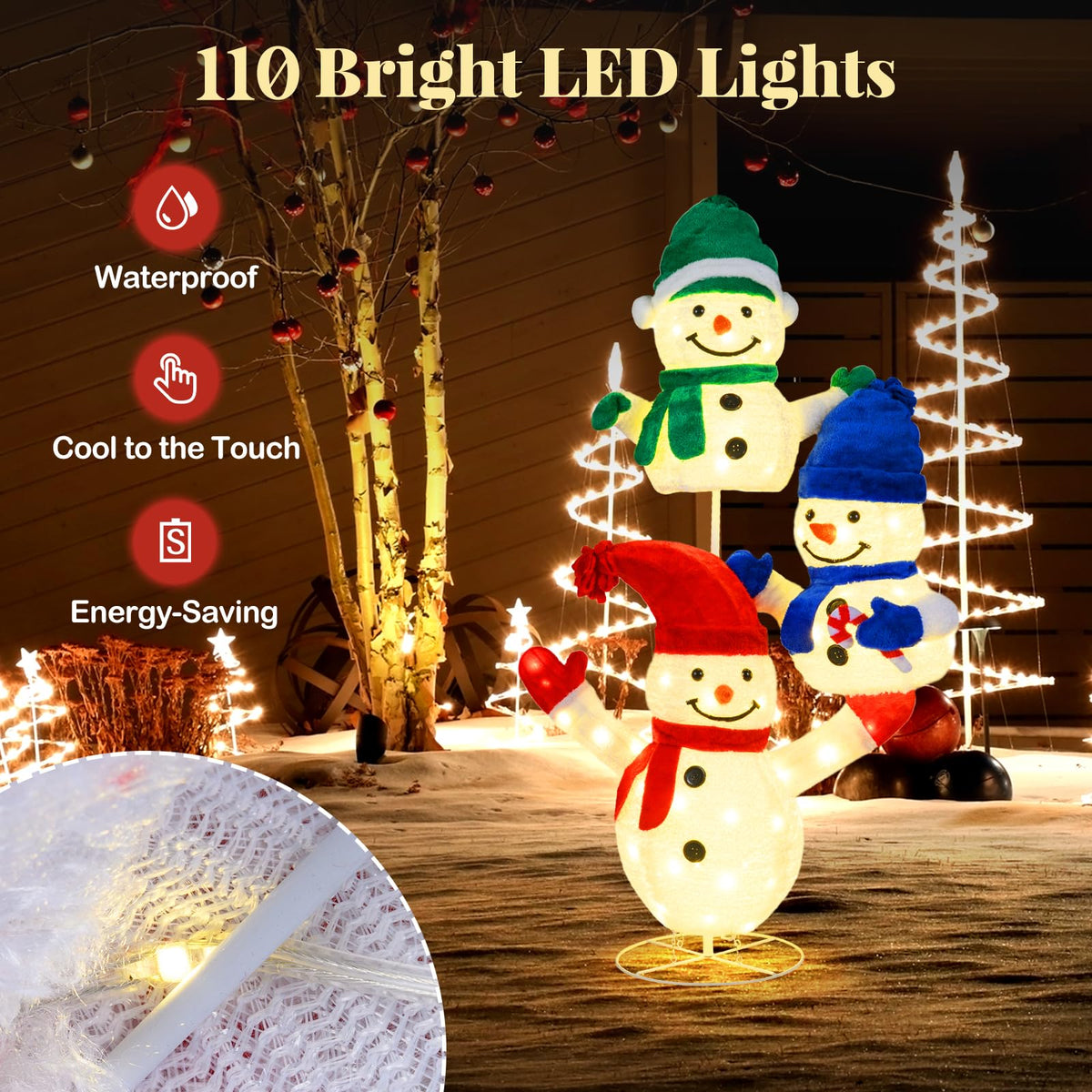Lucktree 5 FT Christmas Lighted 3 Stacked Snowman Decoration