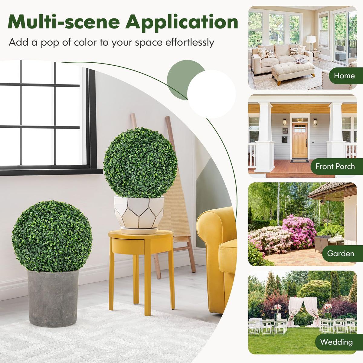 Lucktree 2 PCS 16 Inch Artificial Plant Topiary Ball, Round Faux Boxwood Balls Outdoor, Wedding and Home Décor