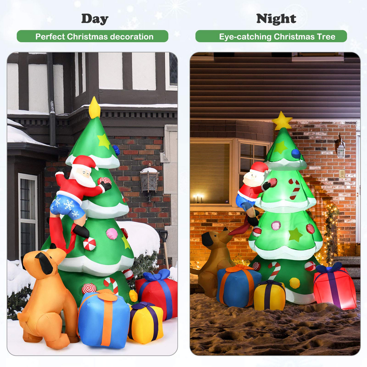 Lucktree 7 Ft Inflatable Christmas Tree with Santa Claus Dog & Gift Boxes