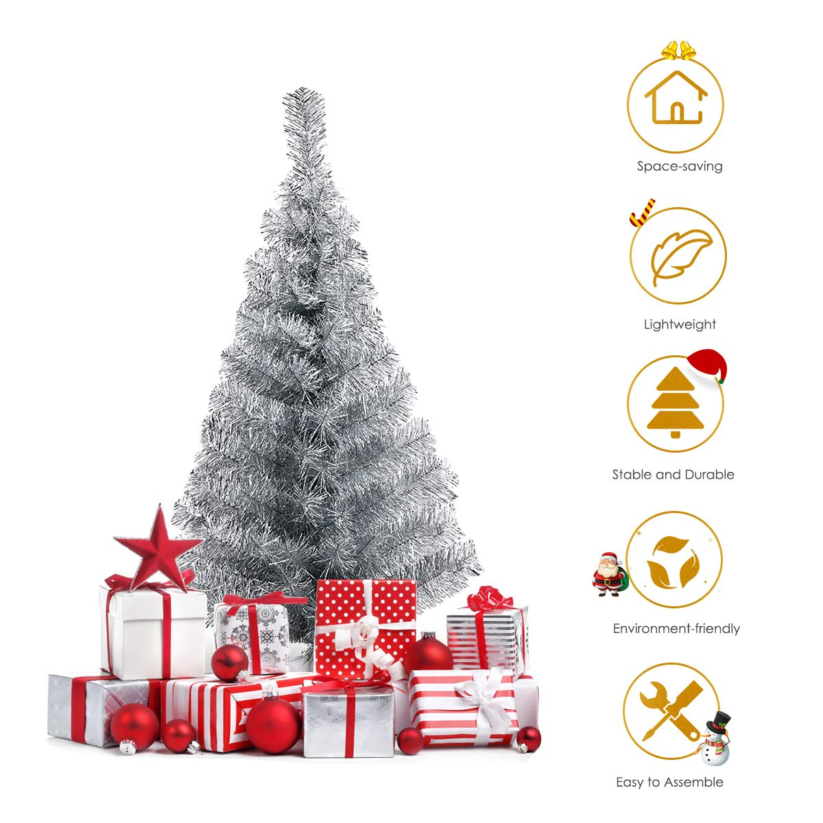 Lucktree 3ft Silver Pencil Christmas Tree, Artificial Slim Tree - LucktreeUS