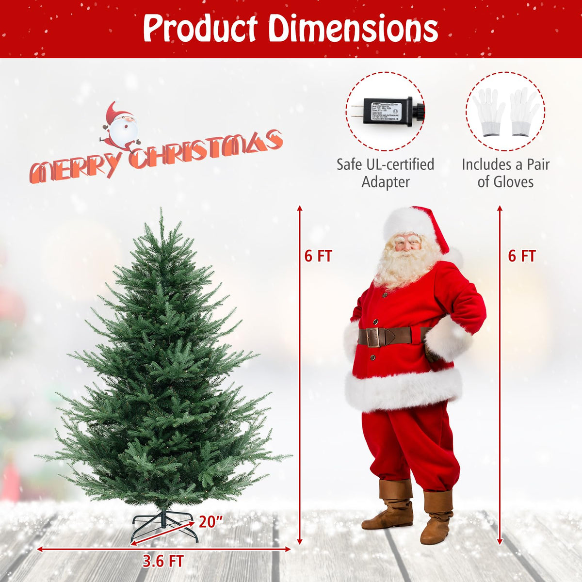 Lucktree 6ft Faux Hinged Xmas Full Tree with 240 Warm White LED Lights, 778 Branch Tips