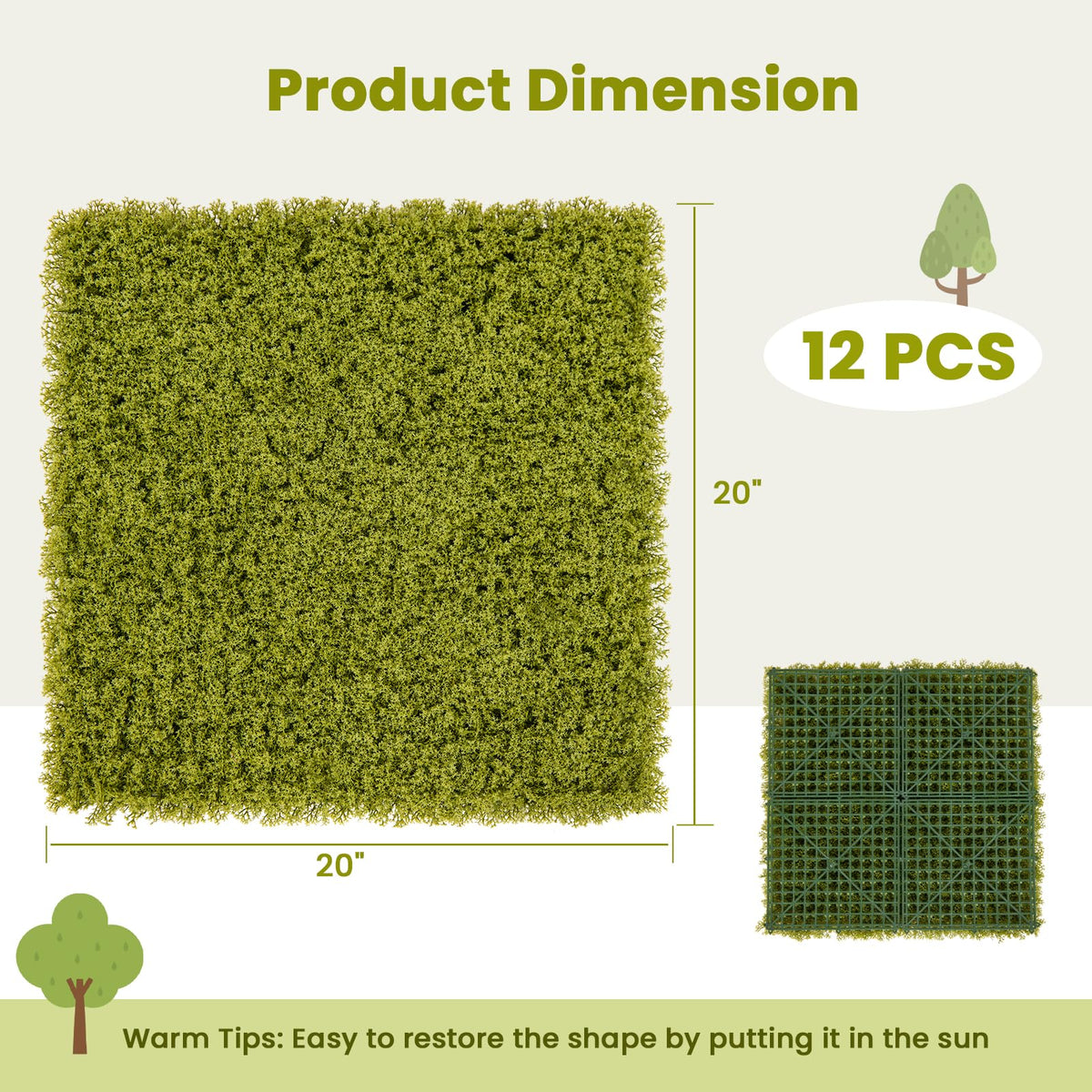 Lucktree 12PCS 20" x 20" Grass Wall Panels Backdrop, Garden Privacy Fence Screen, 33.3 Sq.ft Artificial Moss Wall Panels