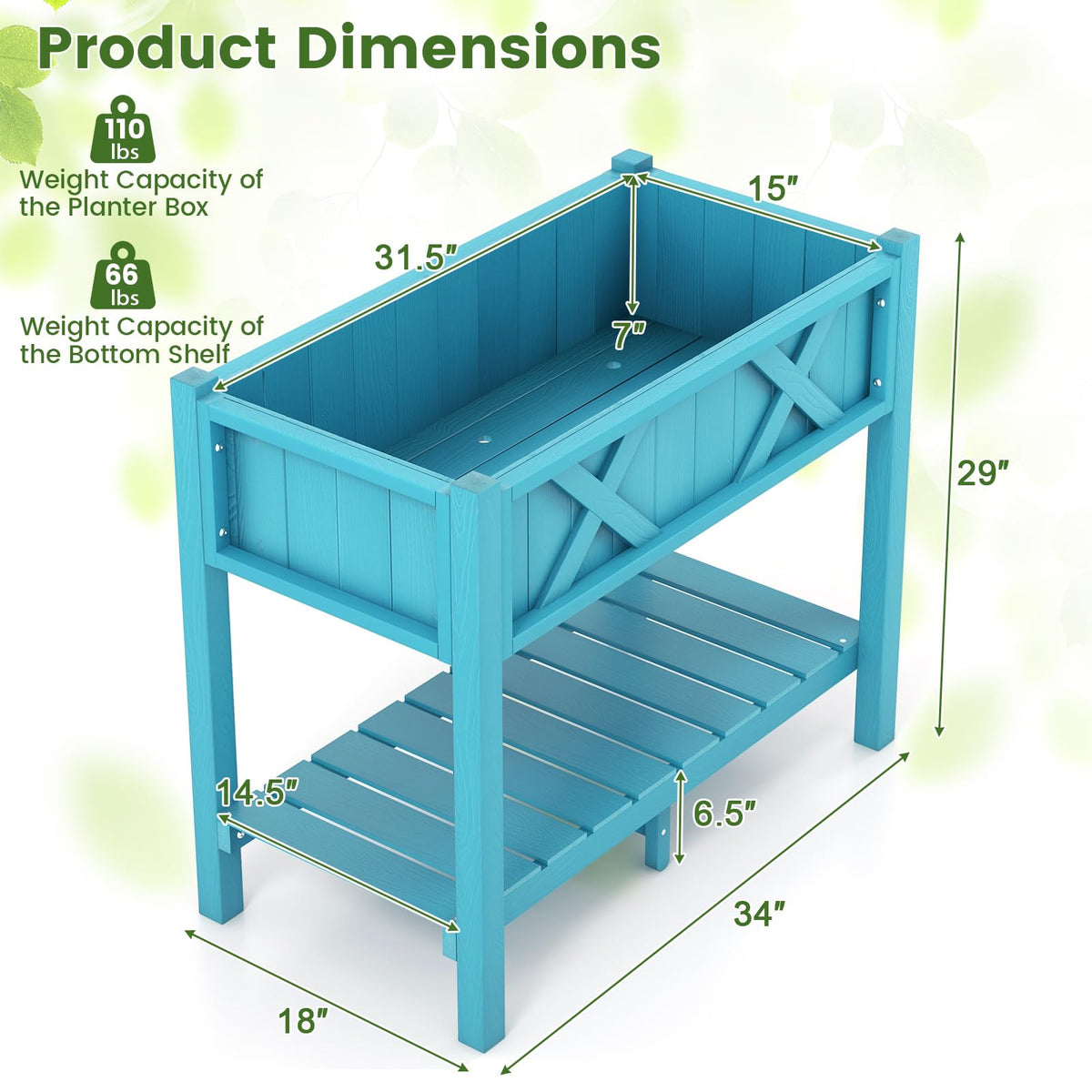 Lucktree HIPS Raised Garden Bed, Elevated Planter Box w/Legs, Storage Shelf, Drain Holes