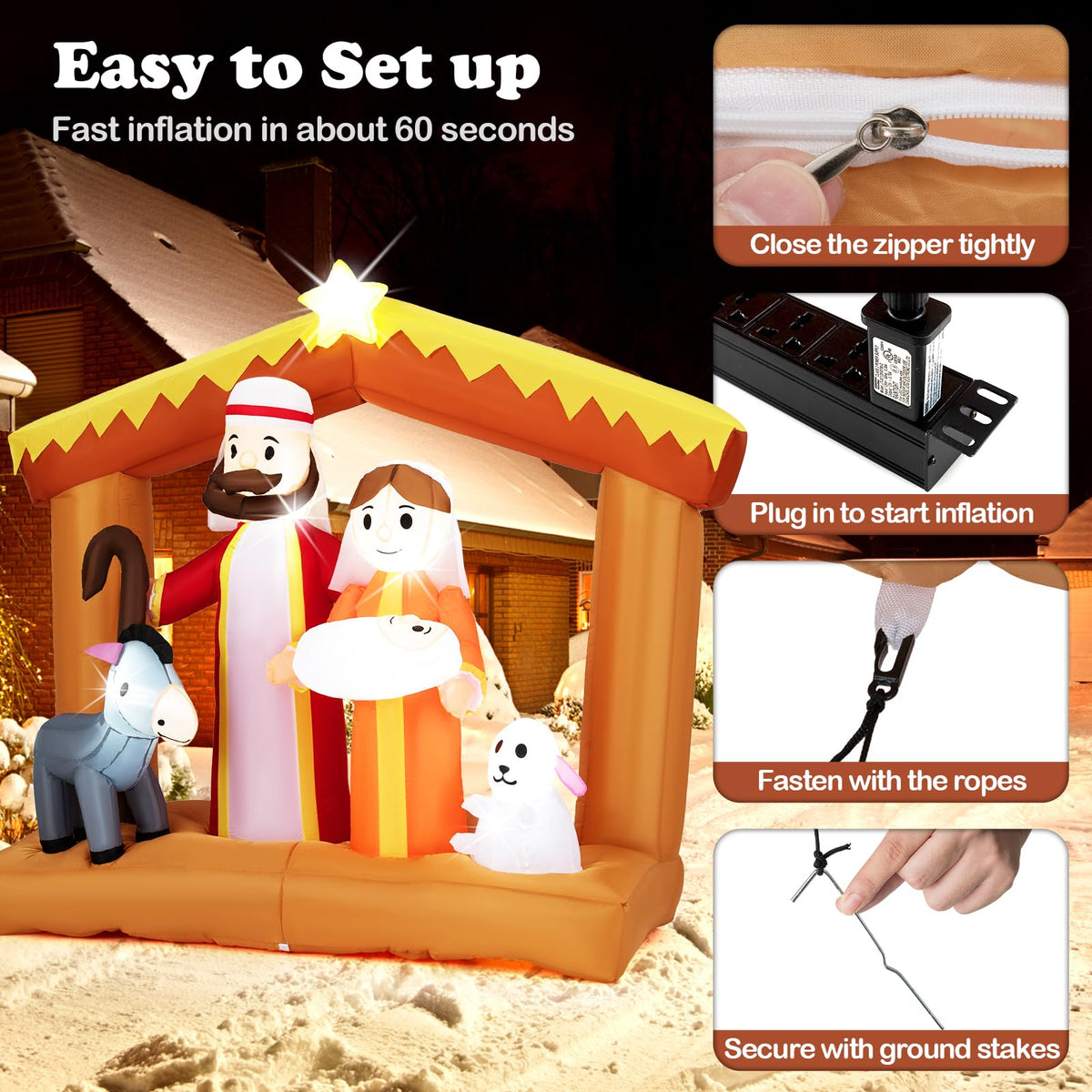 Lucktree 6 FT Christmas Inflatables Nativity Scene Outdoor Decoration