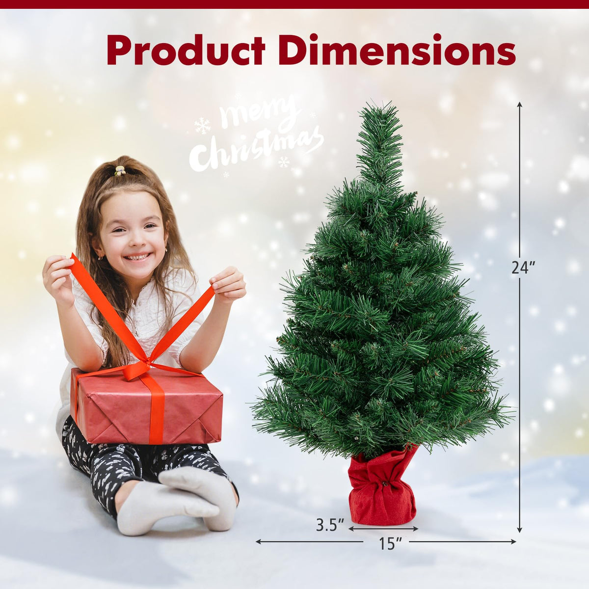 Lucktree Tabletop Battery Operated Small Fir Xmas Tree with Warm White LED Lights