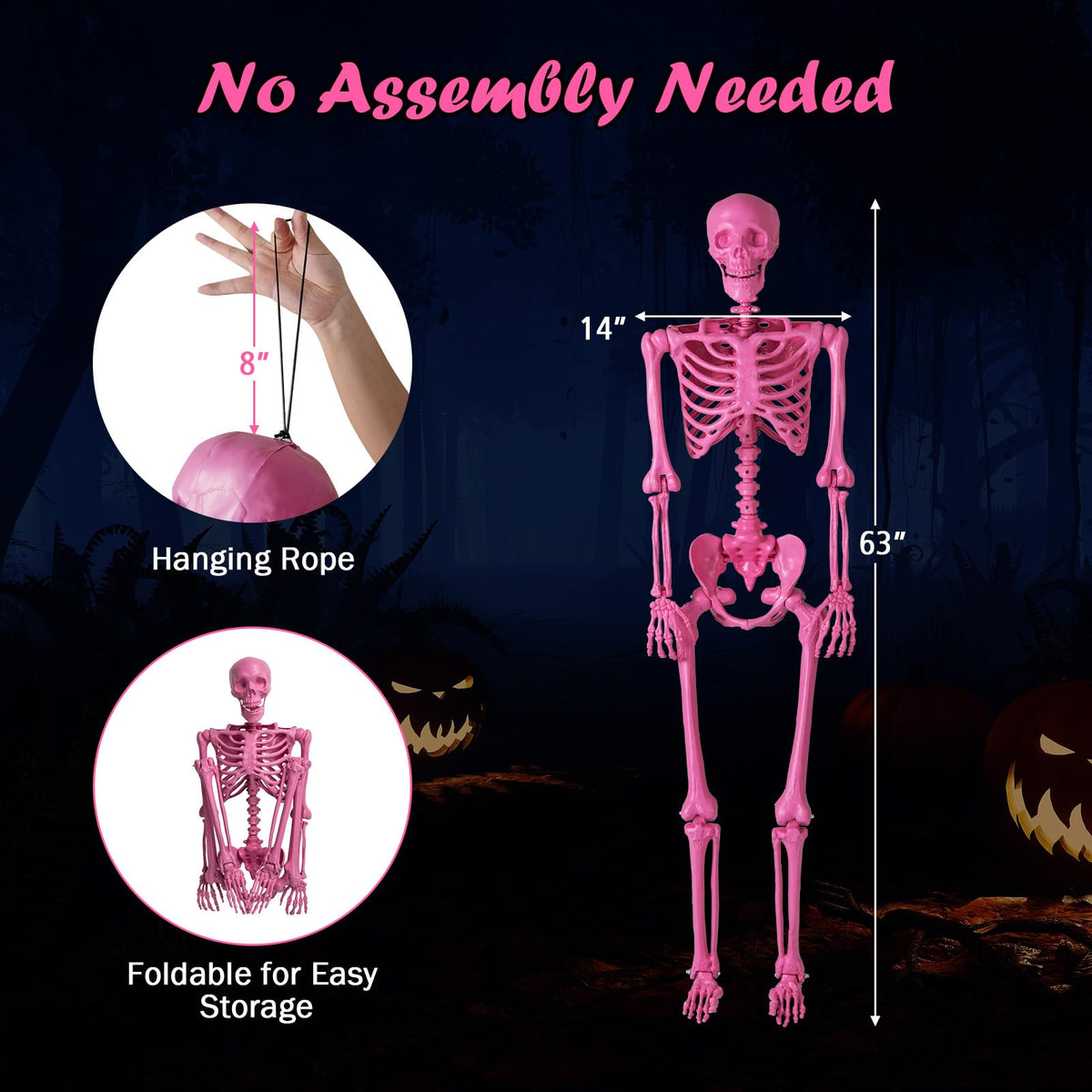 Lucktree 5.5 FT Halloween Pink Skeleton Life-Size Poseable Skeleton with Movable Joints