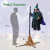 Lucktree Witch with Broomstick Halloween Animatronic, Life Size Animated Halloween Prop with Laughing and Screaming Sound
