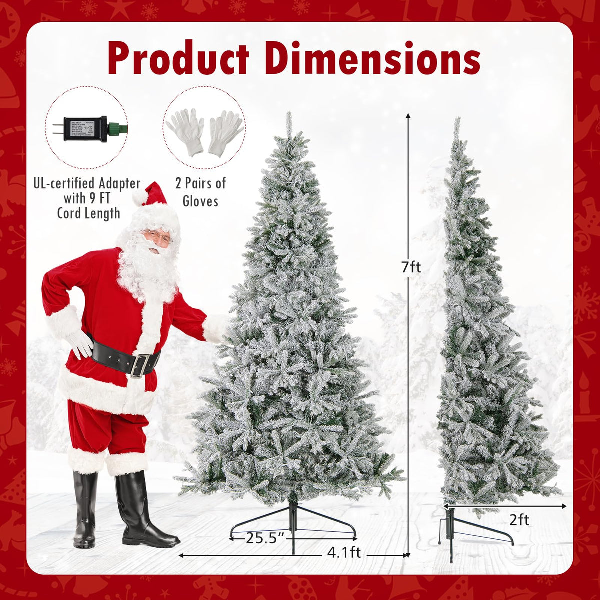 Lucktree 7 FT Half Snow Flocked Christmas Tree with 240 Warm White & Multicolored LED Lights
