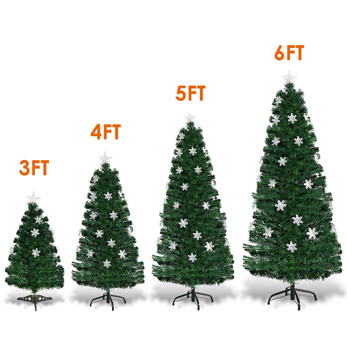 Lucktree 4ft Pre-Lit Fiber Optic Christmas Tree Artificial Xmas Full Tree with Colorful Snowflake LED Lights