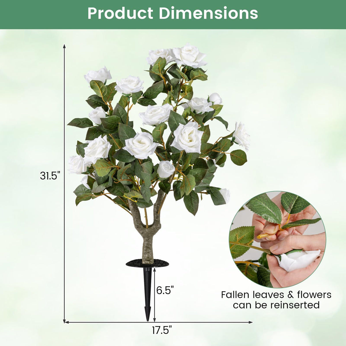 Lucktree 31.5” 2 Pack Artificial Rose Flower Trees with Spikes & 18 White Flowers